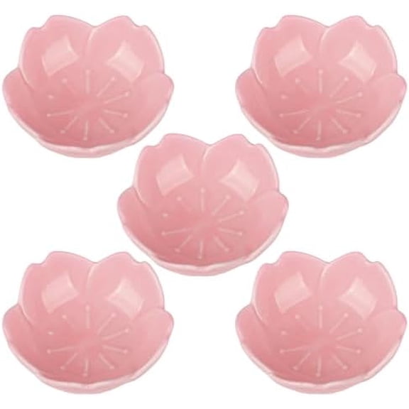 Pink Cherry Blossom Dish Set, Cute Pink Ceramic Plates, Sauce/Seasoning Dish, Sushi Dishes, Soy Dipping Bowl, Dessert, Appetizer Plates, Serving Dish for Kitchen Home – Set of 5