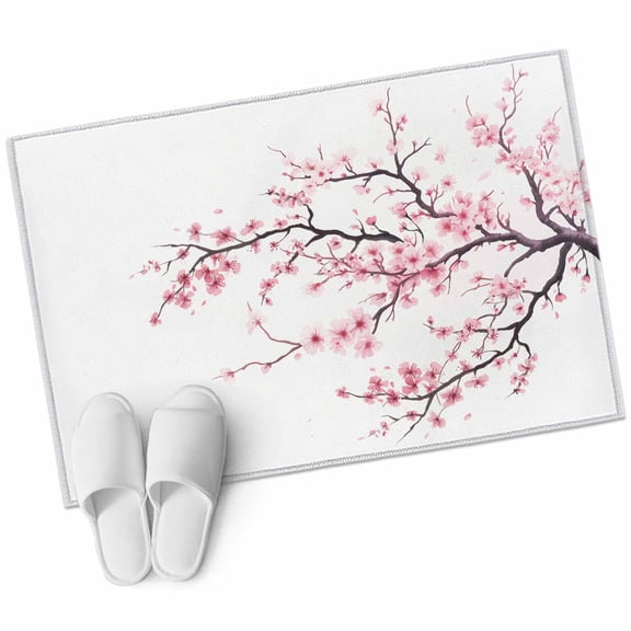 Pink Cherry Blossom Entryway Rug 2x3 Area Rug Washable Indoor Doormat Small Bathroom Rugs Non-Slip Low Pile Accent Throw Rugs Spring Branches Floral Watercolor Carpet for Kitchen Bedroom Entrance