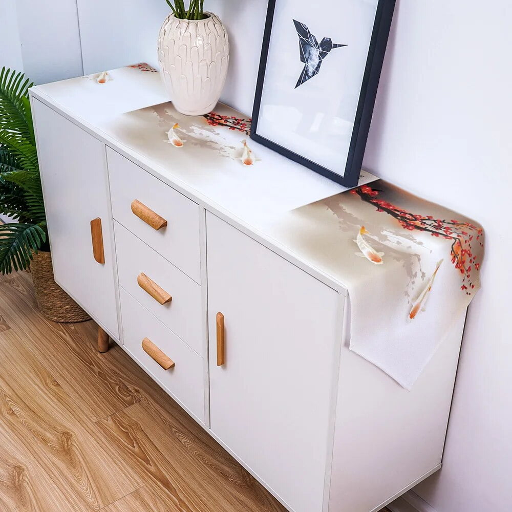 Pink Cherry Blossom Flowers Butterfly Cotton Linen Table Runner Dining