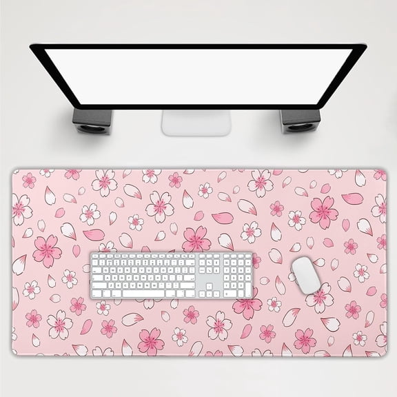 Pink Cherry Blossom Gaming Mouse Pad Extended 3XL Cute Anime Aesthetics Floral Kawaii Flower Large Mousepad Non-Slip Rubber Base Stitched Edge Long Keyboard Desk Mat for Computer,47.2x23.6 In,120x60cm