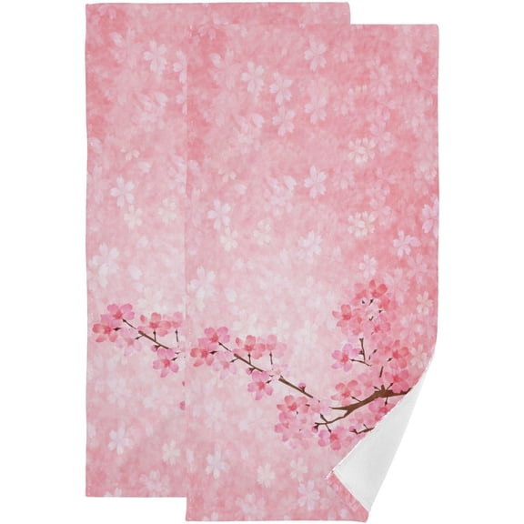Pink Cherry Blossom Hand Towels for Bathroom Set of 2 Soft Absorbent Spring Floral Branch Asian Japanese Style Kitchen Dish Towels Decorative Guest Bathroom Towels for Bath,Face,Hair 14"x28"