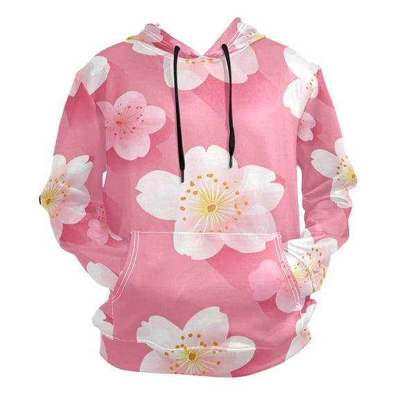 Pink Cherry Blossom Illustration Men’s Hoodies Sweatshirt Fleece Jackets Long Sleeve Sweatshirts