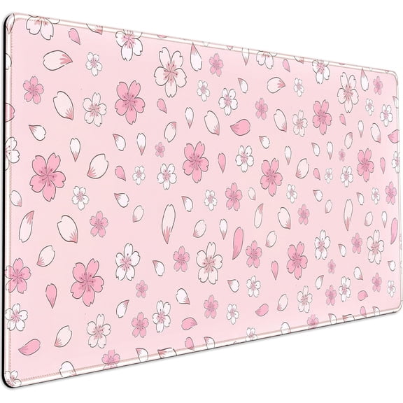 Pink Cherry Blossom Large Mouse Pad XXL 31.5''x15.7'', Pastel Anime Aesthetics Desk Pad Keyboard Mat Big Gaming Deskmat, Extended Mousepad Desk Accessories for Women Office Decor