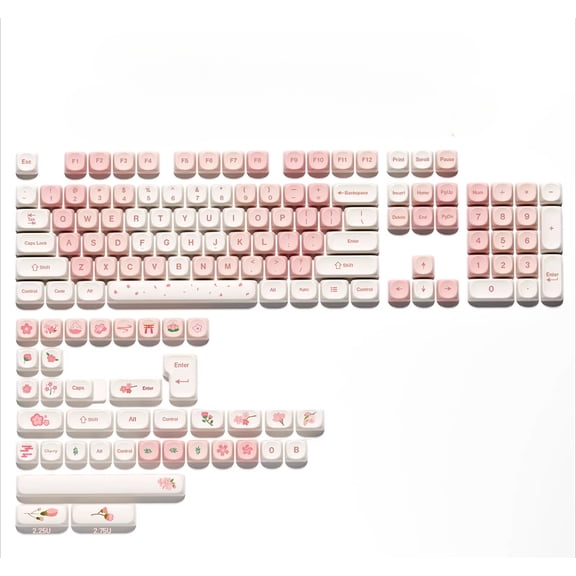 Pink Cherry Blossom MOA Profile Keycaps, Dye-Sublimation PBT Keycap Set for MX Keyboard