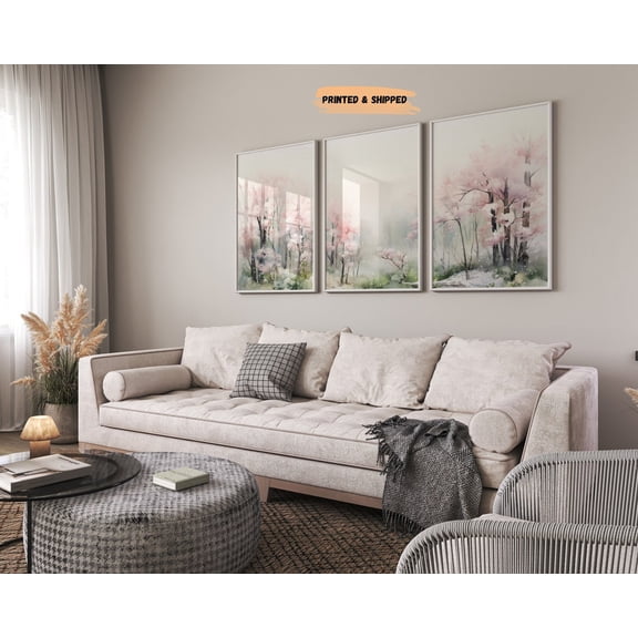 Pink Cherry Blossom Nursery Wall Art Set 3 Unframed Paper Print 8x12