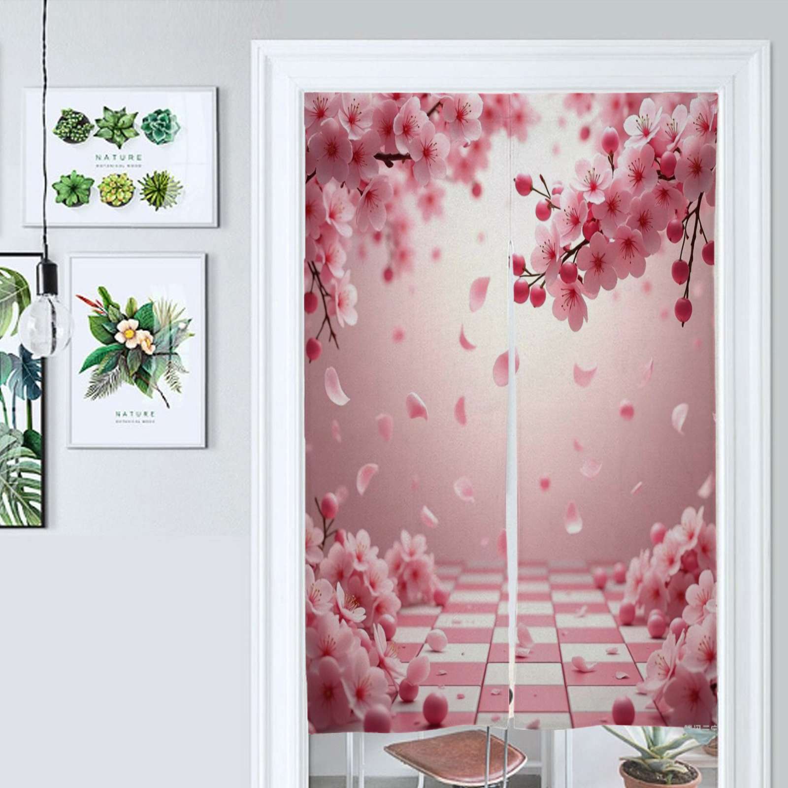 Pink Cherry Blossom Petals Falling Door Curtain Nordic Living Room ...