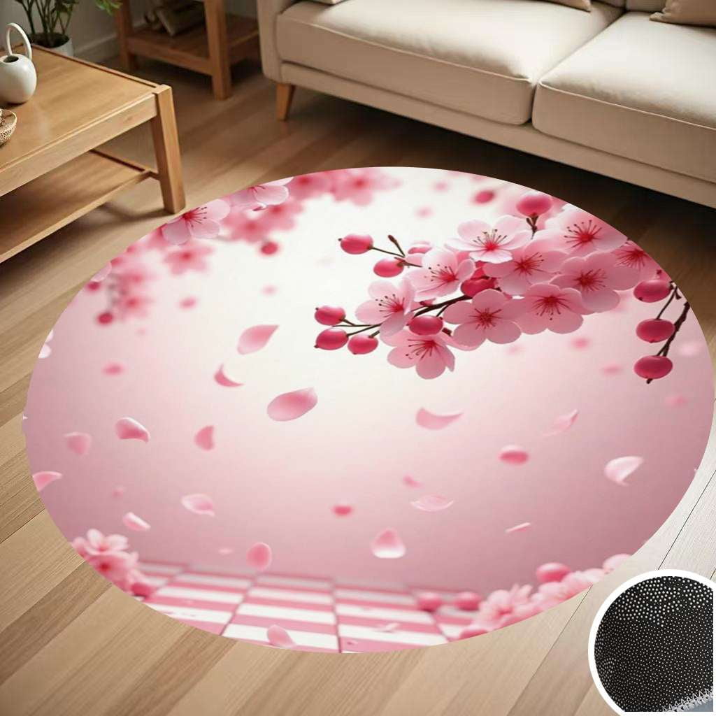 Pink Cherry Blossom Petals Falling Round Carpet Living Room Bedroom ...