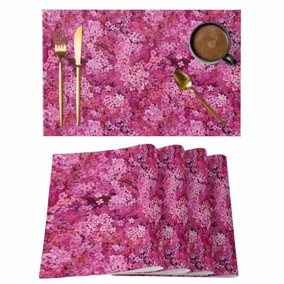 Pink Cherry Blossom Placemats Set of 6, Spring Flowers Modern Abstract Art Placemats for Dining Table, Place Mats for Kitchen Tabletop, Waterproof Wipeable Dining Table Mats Set