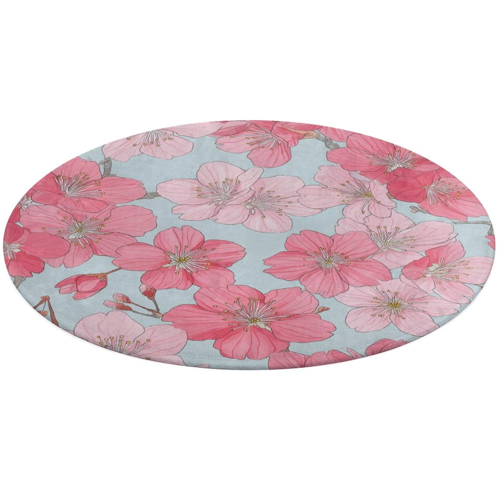 Pink Cherry Blossom Seamless Pattern Round Carpet Living Room Carpet ...