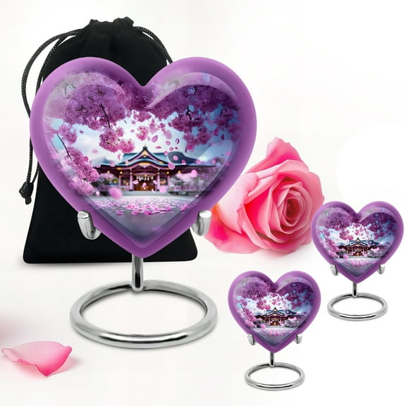 Pink Cherry Blossom Tiny Urn For Ashes Adult Male And Female - Funeral Large Urn For Ashes For Women And Men - Decorative Gift For Unique Urns 10Inch And 3Inch 2 Keepsake Urns