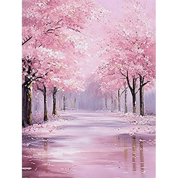 Pink Cherry Blossom Tree Pathway Canvas Painting Suitable for Living Room Office and Hallway Decoration.