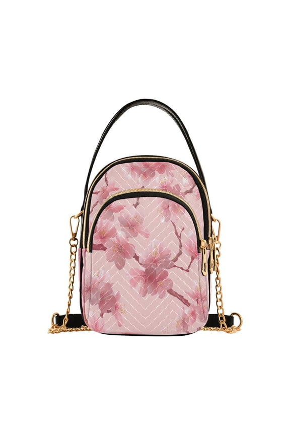Pink Cherry Blossom Women Quilting Handbags Shoulder Bag Cross Body Bag with Crossbody Strap Hobo Bags Chain Strap