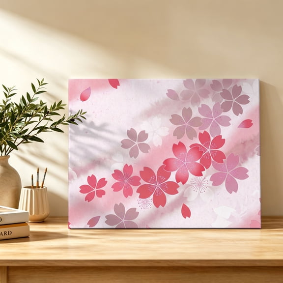 Pink Cherry Blossoms Canvas Wall Art, Abstract Pink Ombre Floral Petals Wall Art Prints Artwork Framed Canvas Ready to Hang Art Pictures for Bathroom Bedroom Entry Desk Corner 10" x 8"