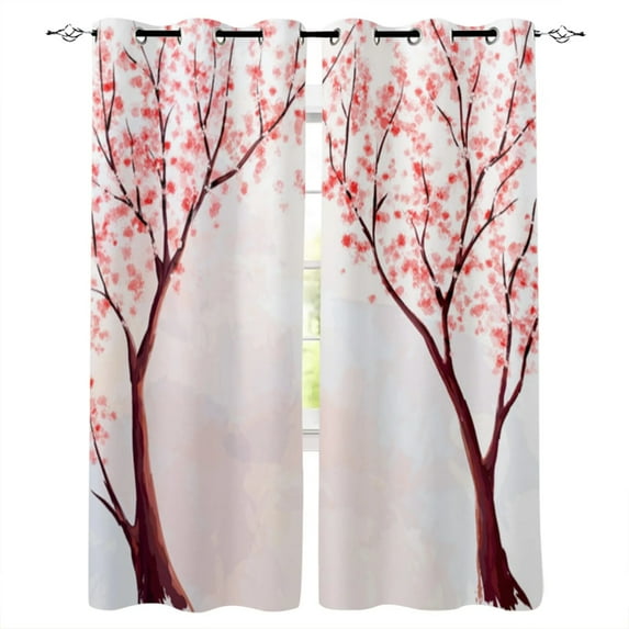 Pink Cherry Blossoms Flower Window Curtains Living Room Outdoor Fabric Drapes Curtain Home Decor