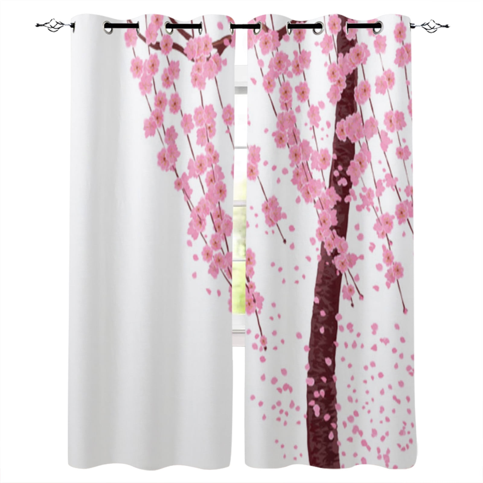 Pink Cherry Blossoms Flower Window Curtains Living Room Outdoor Fabric ...