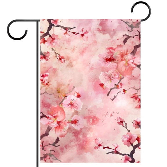 Pink Cherry Blossoms Japanese Pattern Garden Flag Double Sided House Flag for Outdoor Home, Personalized All Year Round Yard Decor 12 x 18 Inch