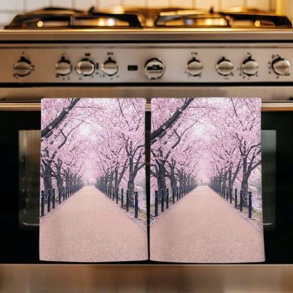 Pink Cherry Blossoms Kitchen Towels Set of 1, Spring Botanical Flowers Nature View Absorbent Dish Towels for Kitchen, Microfiber Hand Towel, Quick Drying Tea Towel for Cleaning Decorative Dishcloths