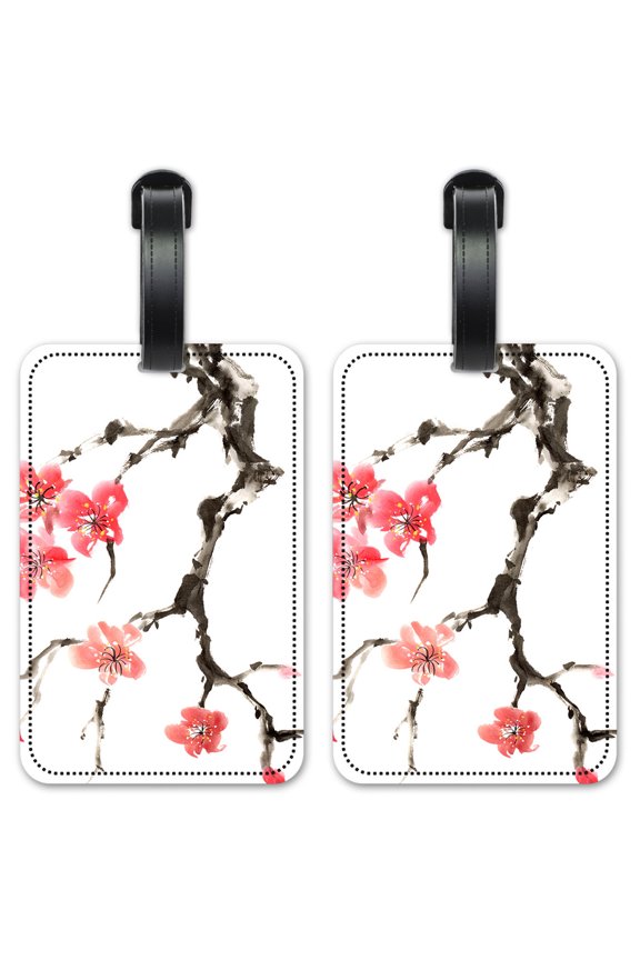 Pink Cherry Blossoms - Luggage ID Tags / Suitcase Identification Cards - Set of 2