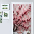 thumbnail image 1 of Pink Cherry Blossoms On Checkered Background Door Curtain Nordic Living Room DoorCurtain Porch Partition Curtain Kitchen Rative Half Curtain, 1 of 4