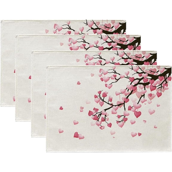 Pink Cherry Blossoms Placemats Set of 4 Japanese Style Table Mats Placemat 12"x18" Sakura Flower Placemats for Dining Table Indoor Outdoor Kitchen Floral Botanical Decor Table Place Mats