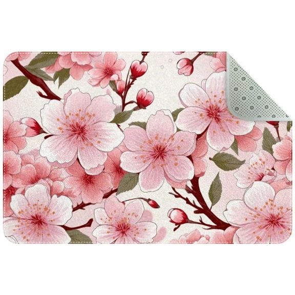 Pink Cherry Blossoms Seamless Pattern Entryway Rug, 2x3 Area Rug Indoor Door Mat Non-slip Washable Floor Carpet Rug for Bedroom Office Dining Room Bathroom