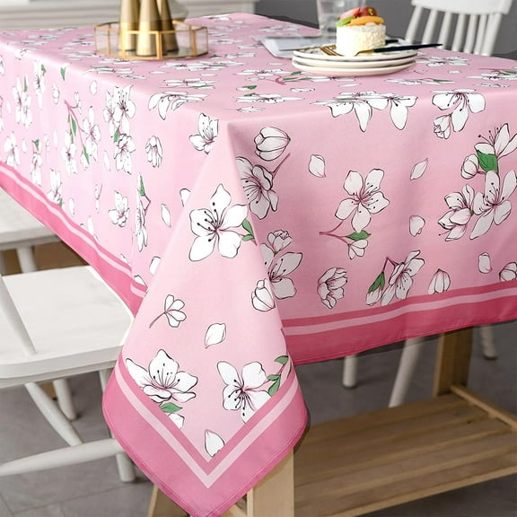 Pink Cherry Blossoms Tablecloth,Cute Sakura FlowerTable Cloth,Country Tablecover for Rectangle Tables 60 x 84,Perfect for Kitchen Dinner, Restaurant ,Holiday Picnic Party Table Cover