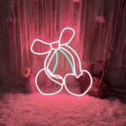 Pink Cherry Bow LED Neon Sign, Girly Heart Coquette Cherry Trendy Wall Art Neon Light Girls Bedroom Home Dorm Salon Wall Decor for Kids Room,Restaurant,Bar,Fruit Shop,Home, Wedding Supplies