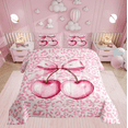 thumbnail image 1 of Pink Cherry Bowknot Comforter Set Full Size,Leopard Cheetah Animal Bedding Set,Women Room Decor,Cherry Bow Tie ish Down Comforter,Dreamy Unique Duvet Insert,2 Pillowcases, 1 of 7