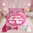 thumbnail image 1 of Pink Cherry Bowknot Comforter Set Queen Size,Bowknot Diamond Star Love Heart Bedding Set,Women Room Decor,Bow Tie Dots Princess Down Comforter,Romantic Chic Duvet Insert,2 Pillowcases, 1 of 7
