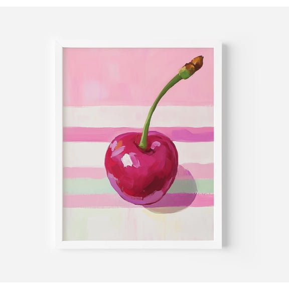 Pink Cherry Kitchen Preppy Retro Wall Art, Unframed Paper Print
