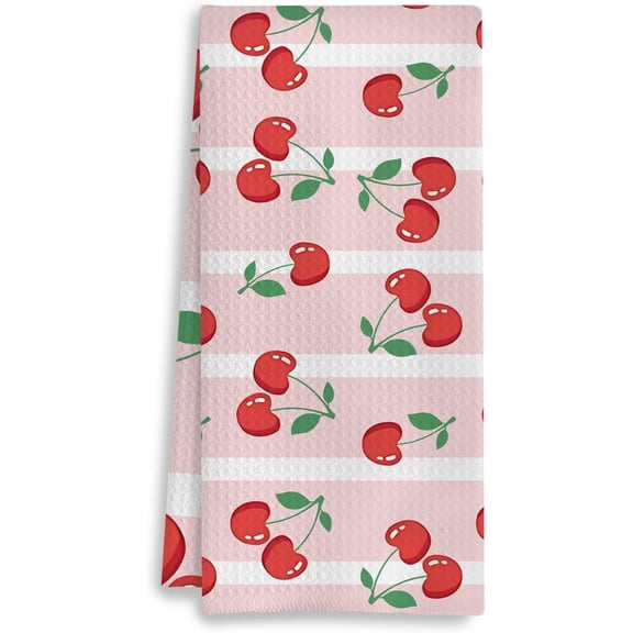 Pink Cherry Kitchen Towels, Fruit Lover Gifts, Summer Preppy Cute Cherry Fruit Decorative Dish Tea Hand Towels for Kitchen Bathroom, 16x24 Inches