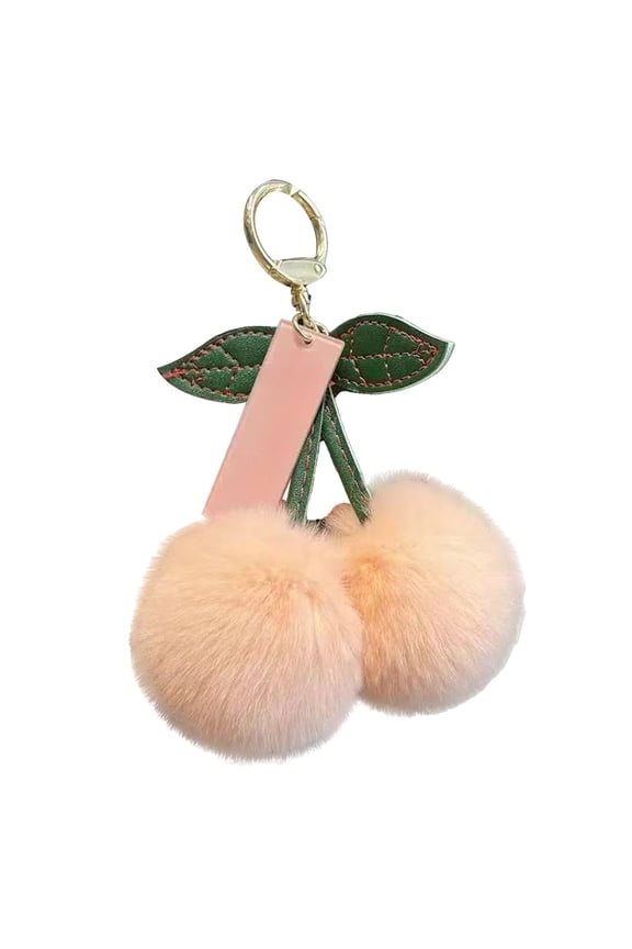 Pink Cherry Plush Keychain, Soft Fruit Ball Pendant With Metal Buckle For Backpack, Bag, Keys Decoration, 3.6X3.6X1.2 Inches, 1 Pack