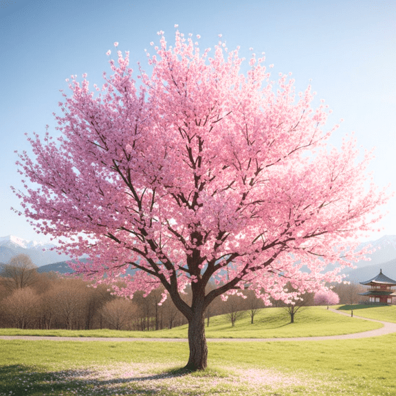 Pink Cherry Tree Live Plant in 2.5 Inches Pot, Cherry Blossom Tree for Landscaping, 3-5 Inches Tall
