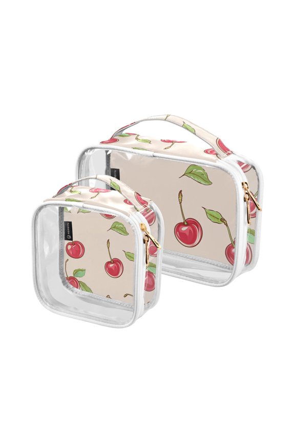 Pink Cherrys Makeup Bags Set Travel Toiletry Bags Portable Cosmetic Bags Organizer Waterproof 2 Packs