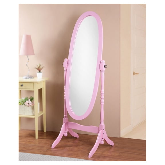 Pink Cheval Mirror Full Length, Queen Anne Style Floor Mirror, Tilting Oval Mirror for Bedroom & Dressing Room - 59 Inch, Pink Wood Frame