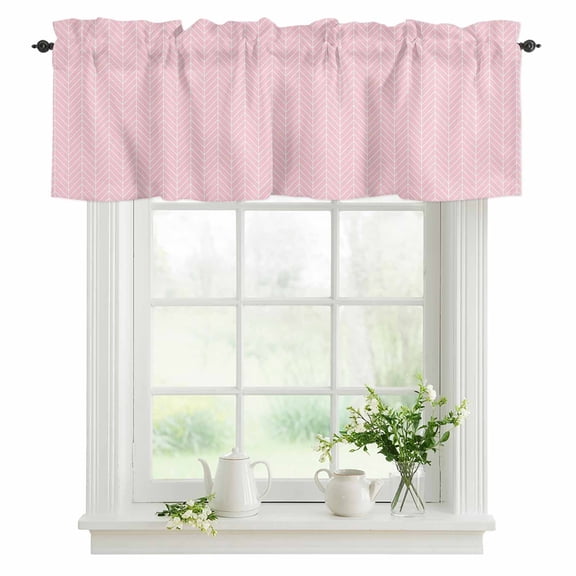 Pink Chevron Stripes Valances for Windows, Rod Pocket Kitchen Valance Curtains - Soft & Washable Small Window Treatment for Living Room, Bathroom, Modern Geometric Texture 42x12inch, 1 Panel