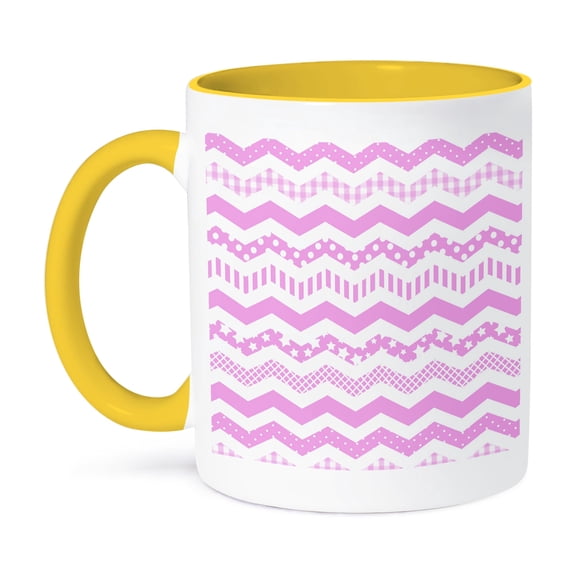 3dRose, Pink Chevron zigzag pattern with a twist cute girly patterned zig zags, 11oz Two-Tone Yellow Mug