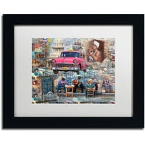 "Pink Chevy in Havana" Canvas Art by Alberto Lopez, White Matte, Black Frame