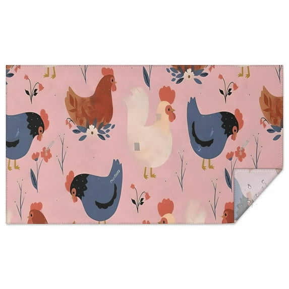 Pink Chicken Floral Pattern Rectangle Tablecloth 60"x102",Waterproof Polyester Rectangle Table Cloth, Wipeable Spillproof Polyester Tablecloth for Dining, Camping, Indoor and Outdoor