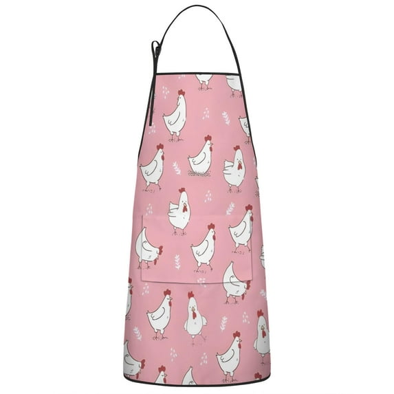 Pink Chicken Pattern Apron-Garden Aprons for Women with Pockets-Cotton Linen Waterproof Kitchen Cooking Gardening Aprons Adjustable for Kitchen,Cooking,BBQ and Salon 33x27 Inch