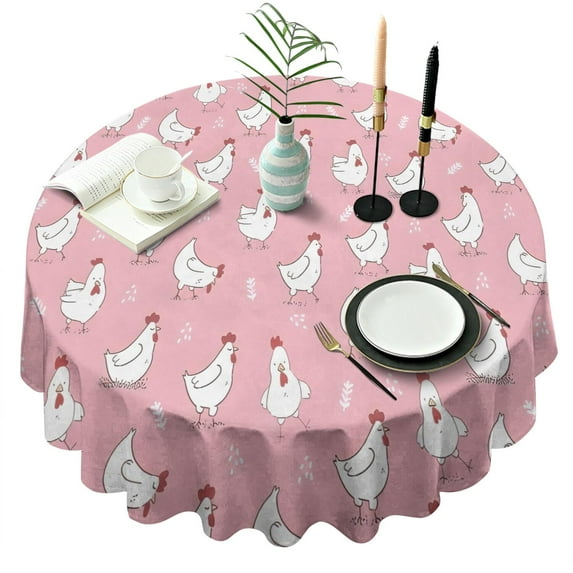 Pink Chicken Pattern Round Tablecloth 60"x60",Wrinkle Wipeable Table Cloth for Kitchen Dining Room Picnic Patio Party