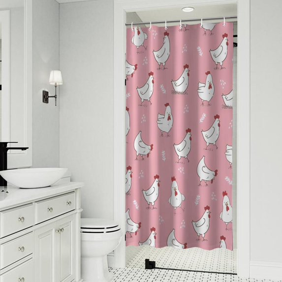 Pink Chicken Pattern Shower Curtain 36"x72" ,Bathroom Decorative Shower Curtains Set with 12 Hooks,Modern Waterproof Washable Shower Curtain