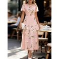 thumbnail image 1 of Pink Chiffon Floral Print Ruffle Sleeve Elegant Midi Dress For Women, 1 of 6