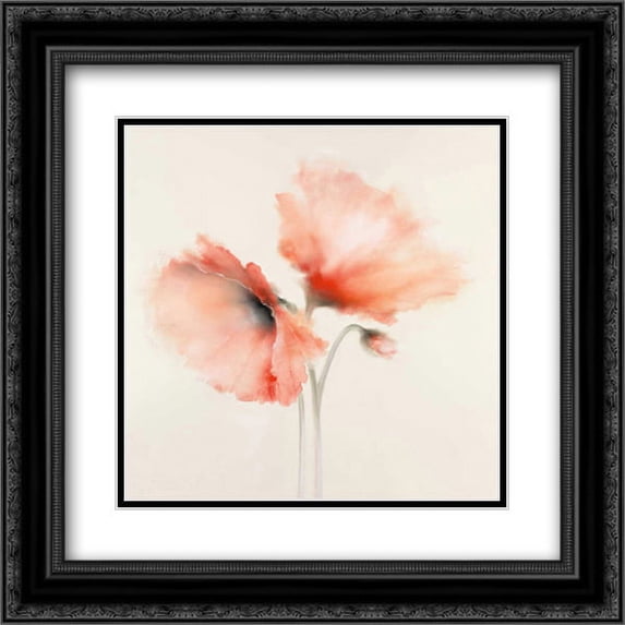 Pink Chiffon I 2x Matted 20x20 Black Ornate Framed Art Print by Prior, J.P.