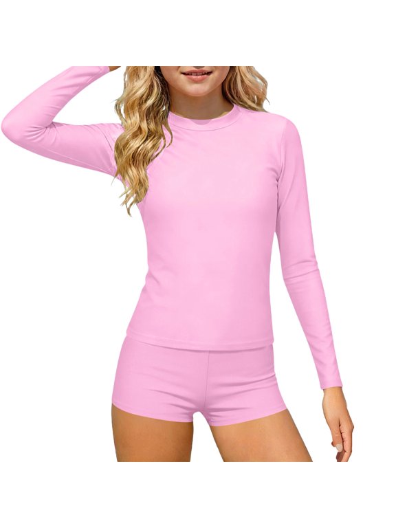 Pink Children Boy Girl Sleeve Flower Swimwear 2PC Sets for Child Track Gym Surfing Diving Beach Matching Modest Holiday Hawaiian Triangle Two Piece Swimwear 2PC Sets 9 Years
