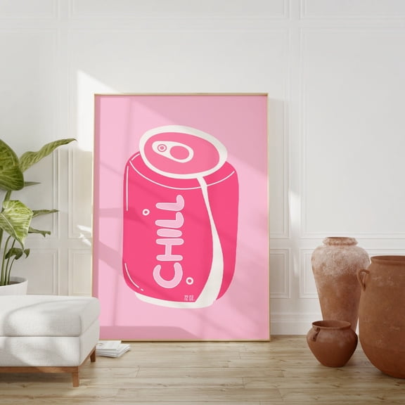 Pink Chill Soda Can Wall Art Trendy Dorm Room Decoration Aesthetic Pop Art Piece Unframed Paper Print