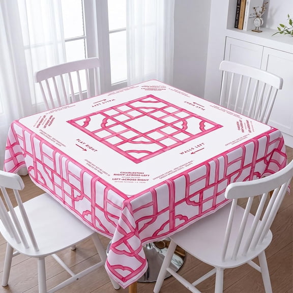 Pink Chinoiserie Mahjong Tablecloth Tablecloth 55 x 55 Inch, Table Cloth and Table Covers, Stain Resistance Polyester Table Cover for Kitchen Dining