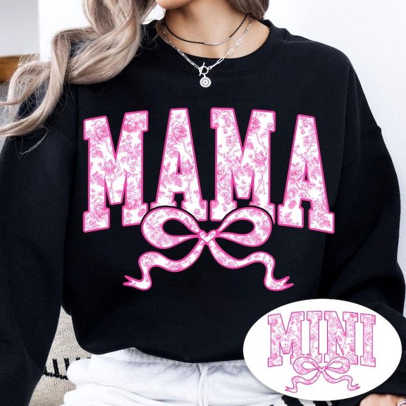 Pink Chinoiserie Mama Sweatshirt, Floral Coquette Mom Shirt, Mother’s Day Varsity Top, Elegant Mama Crewneck Gift