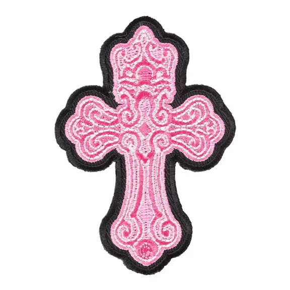 Pink Christian Cross Patch, Religious Cross Patches.