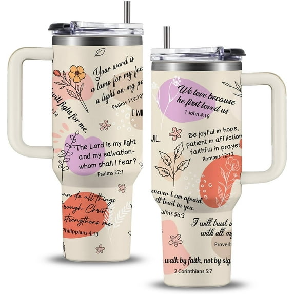 Pink Christian Inspirational Tumbler, Pray Over It Bible Verse Gifts, Christian Gifts for Women, Daily Prayer Pink Tumbler With Handle Jesus Cup 40oz